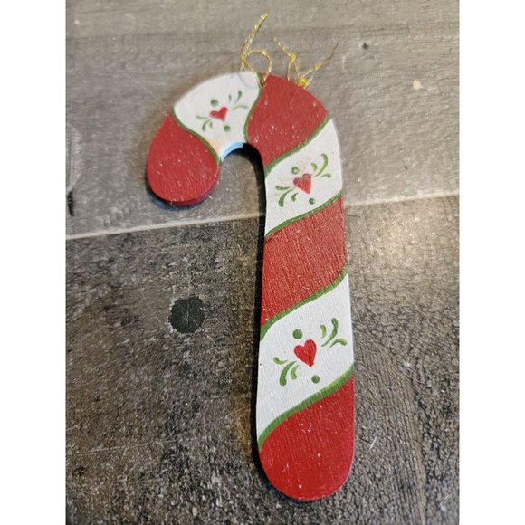 Wooden Candy cane Mistletoe ornament xmas - Picture 2 of 3